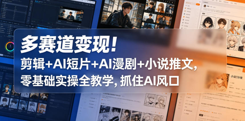 多赛道变现！剪辑+AI短片+AI漫剧+小说推文，零基础实操全教学，抓住AI风口-无畏轻创