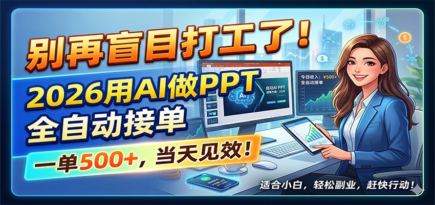 别再盲目打工了！2026用AI做PPT全自动接单，一单5张+，当天见效！-无畏轻创