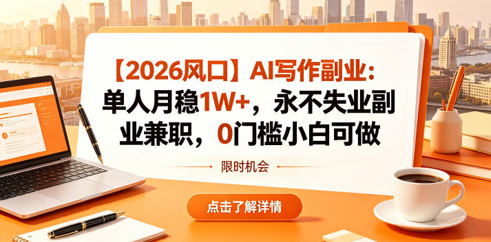 【2026风口】AI写作副业：单人月稳1W+，永不失业副业兼职，0门槛小白可做【揭秘】-无畏轻创