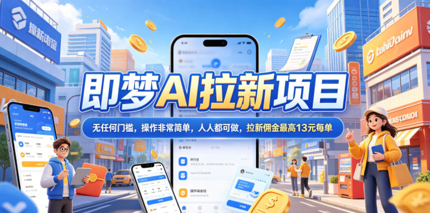 2026年即梦AI拉新项目最新玩法，无任何门槛，操作非常简单，人人都可做，拉新佣金最高13元每单-无畏轻创