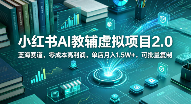 小红书AI教辅虚拟项目2.0，蓝海赛道，零成本高利润，单店月入1.5W+，可批量复制-无畏轻创