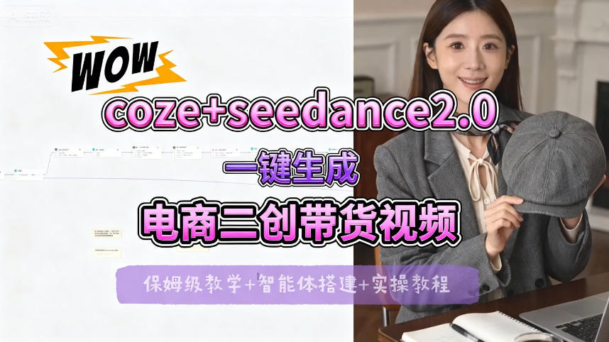 【Coze工作流搭建实操教程】seedance2.0+coze一键生成电商二创带货视频，全流程保姆级教学-无畏轻创