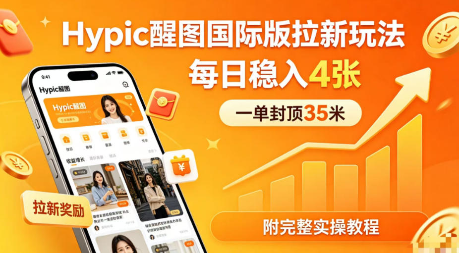 一单封顶35米，实测Hypic醒图国际版拉新玩法，每日稳入4张(附完整实操教程)-无畏轻创