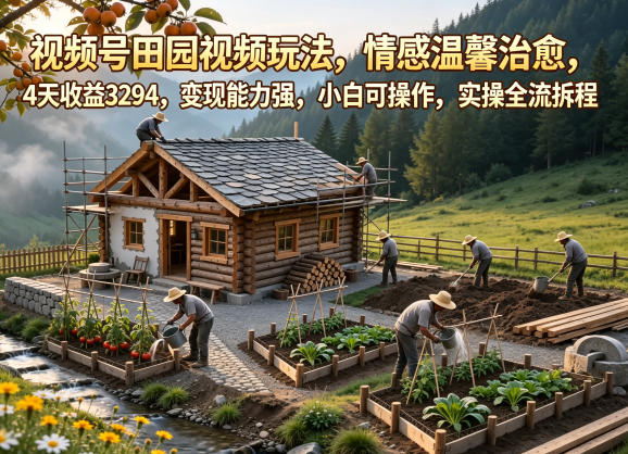视频号田园视频玩法，情感温馨治愈，4天收益3294，变现能力强，小白可操作，实操全流程拆解-无畏轻创