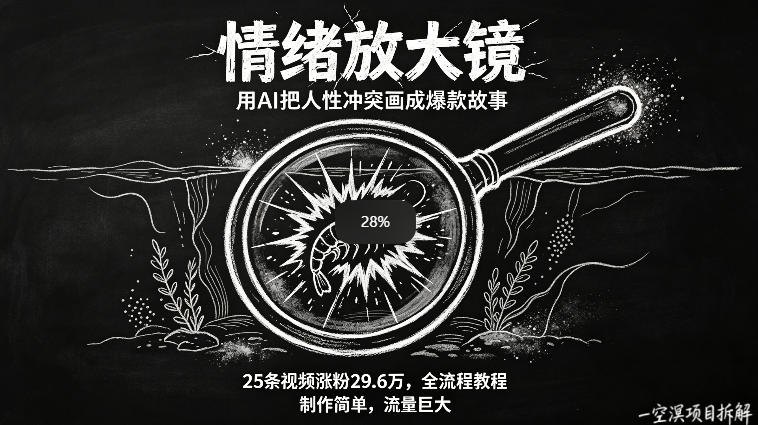 AI制作“情绪放大镜“视频，25条视频涨粉29.6W粉，流量巨大，制作简单，全流程教程-无畏轻创