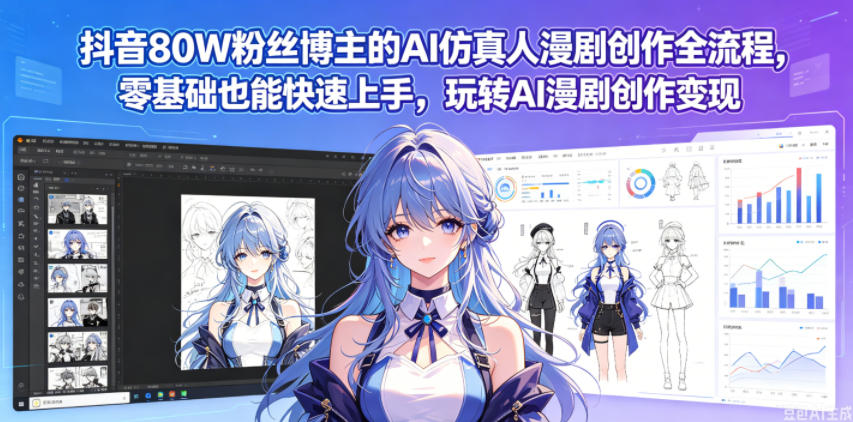 抖音80W粉丝博主的AI仿真人漫剧创作全流程，零基础也能快速上手，玩转AI漫剧创作变现-无畏轻创
