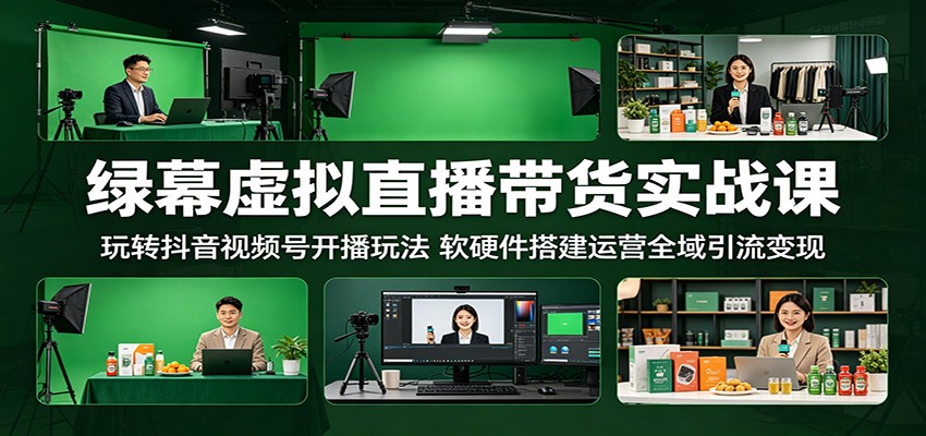绿幕虚拟直播带货实战课：玩转抖音视频号开播玩法，软硬件搭建运营全域引流变现-无畏轻创