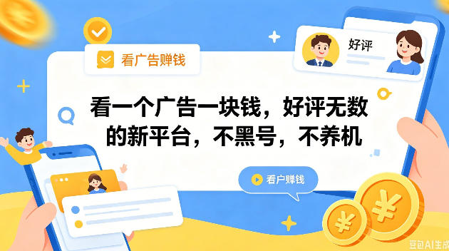 看一个广告一块钱，好评无数的新平台，不黑号，不养机，一撸几十块钱还是不错的【揭秘】-无畏轻创