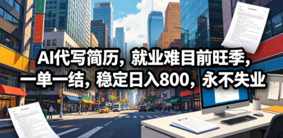 AI代写简历，就业难目前旺季，一单一结，稳定日入800，永不失业-无畏轻创