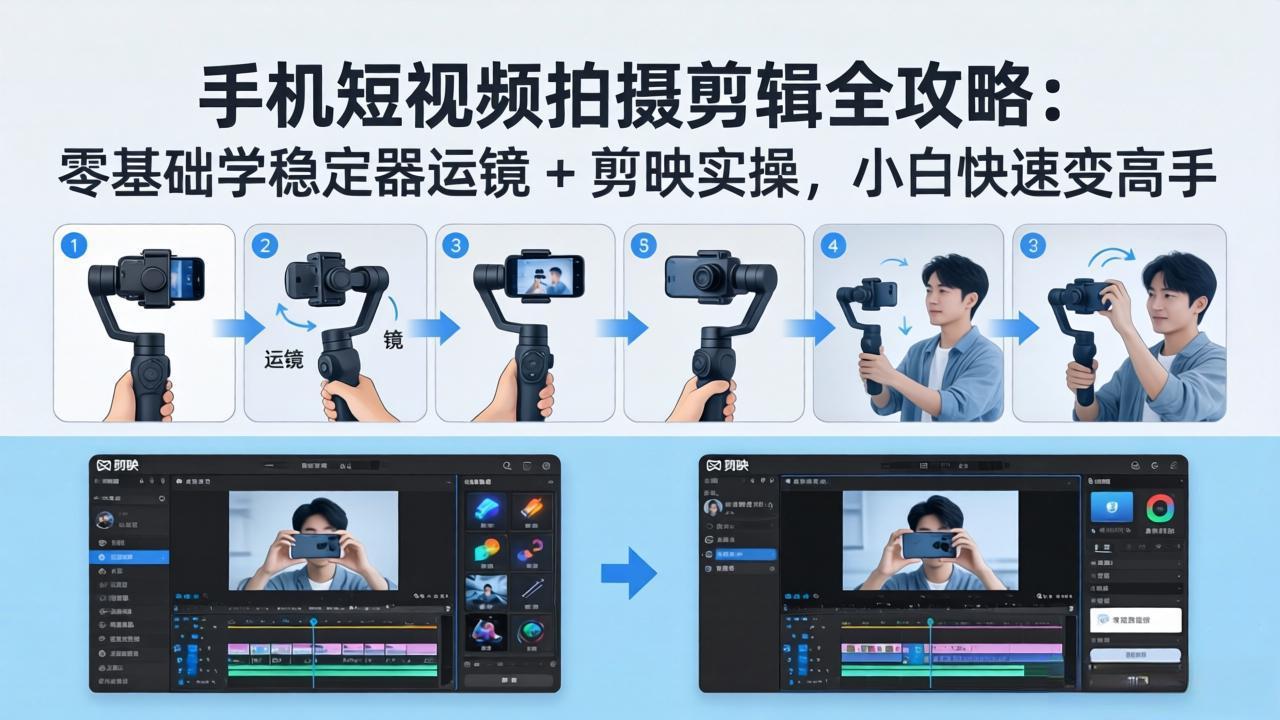 手机短视频拍摄剪辑全攻略：零基础学稳定器运镜 + 剪映实操，小白快速变高手-无畏轻创