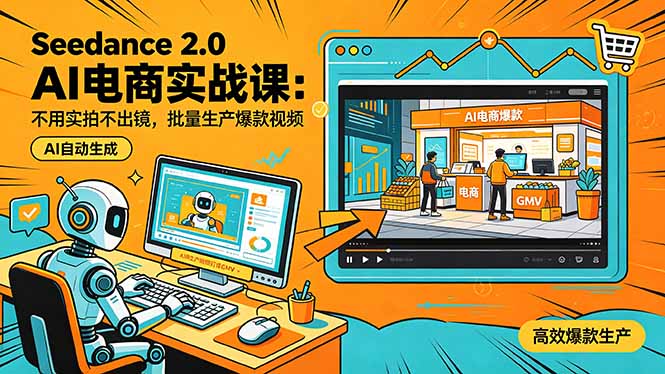 Seedance 2.0 AI电商实战课：不用实拍不出镜，批量生产爆款视频打爆GMV-无畏轻创