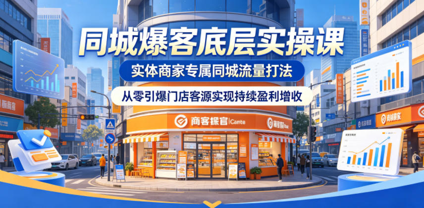 同城爆客底层实操课，实体商家专属同城流量打法，从零引爆门店客源实现持续盈利增收-无畏轻创