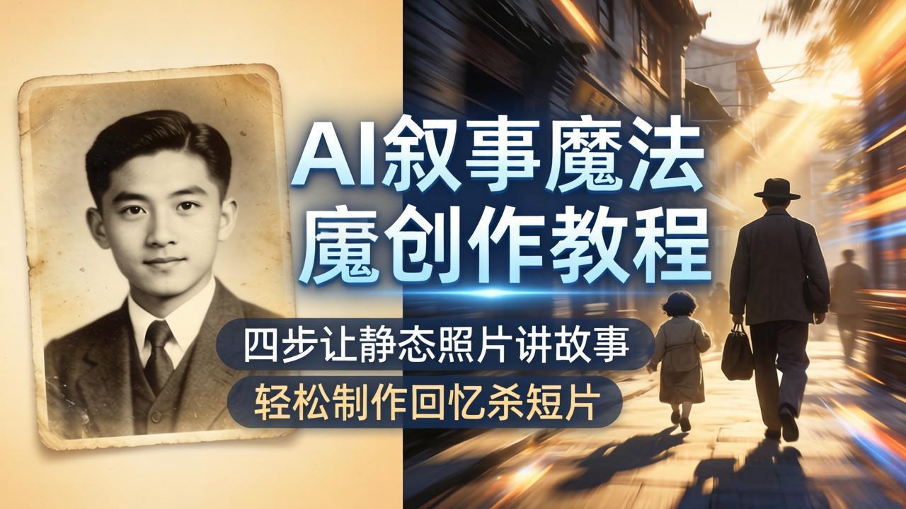 AI叙事魔法创作教程，四步让静态照片讲故事，老照片修复加动态特效，轻松制作回忆杀短片-无畏轻创