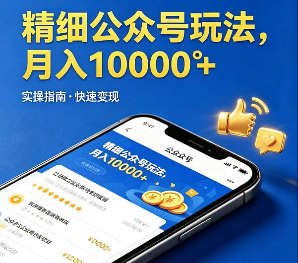 精细化公众号玩法，我们给你提供文章，你来负责发布，收益可观，月入1W+【揭秘】-无畏轻创