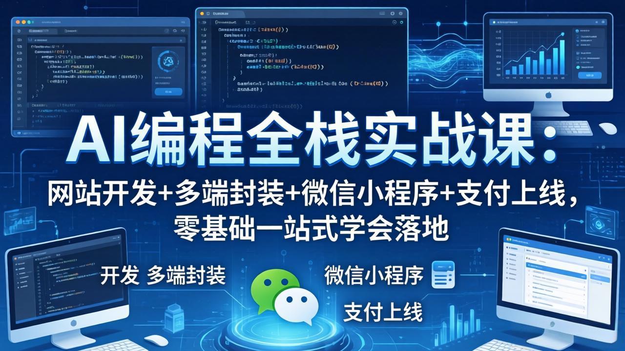 AI编程全栈实战课：网站开发+多端封装+微信小程序+支付上线，零基础一站式学会落地-无畏轻创