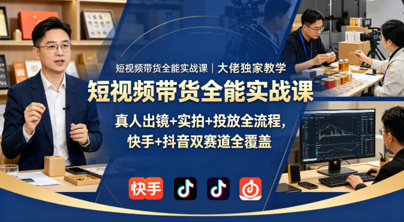 短视频带货全能实战课｜大佬独家教学，真人出镜+实拍+投放全流程，快手+抖音双赛道全覆盖-无畏轻创