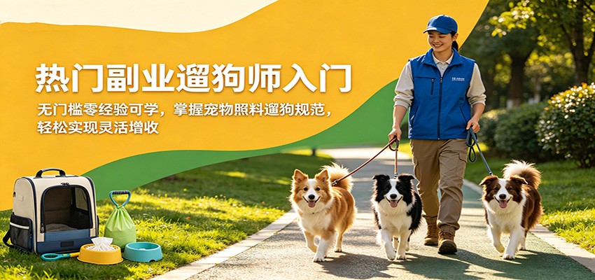 热门副业遛狗师入门，无门槛零经验可学，掌握宠物照料遛狗规范，轻松实现灵活增收-无畏轻创