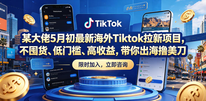 某大佬5月初最新海外Tiktok拉新项目，不囤货、低门槛、高收益，带你出海撸美刀-无畏轻创