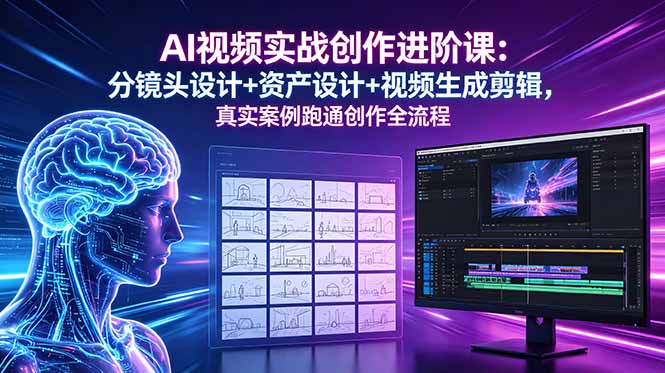 AI视频实战创作进阶课：分镜头设计+资产设计+视频生成剪辑，真实案例跑通创作全流程-无畏轻创