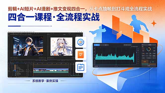 剪辑+AI短片+AI漫剧+推文变现四合一，从卡点抽帧到打斗戏全流程实战-无畏轻创