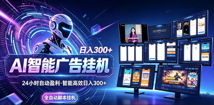 AI智能广告挂G项目，无需人工，单机稳定日入200+，可矩阵放大，24小时不间断刷广告賺收益【揭秘】-无畏轻创