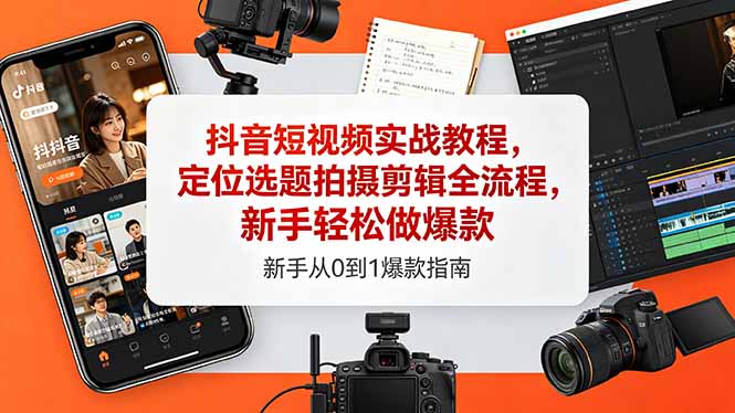 抖音短视频实战教程，定位选题拍摄剪辑全流程，新手轻松做爆款-无畏轻创