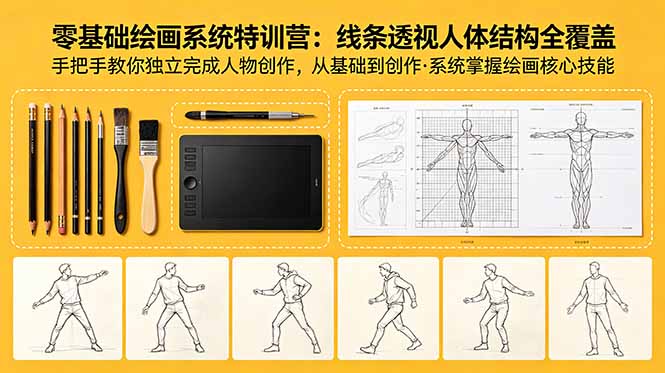 零基础绘画系统特训营：线条透视人体结构全覆盖，手把手教你独立完成人物创作-无畏轻创