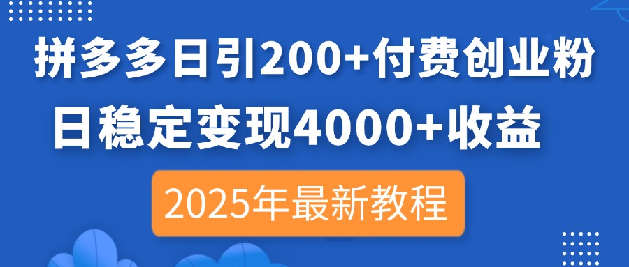 （14217期）拼多多日引200+付费创业粉，日稳定变现4000+收益，2025年最新教程-无畏轻创