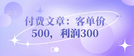 付费文章：客单价500，利润300-无畏轻创