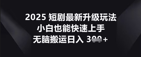 2025短剧最新升级玩法，小白也能快速上手，无脑搬运日入3张-无畏轻创