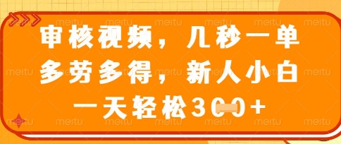 最新审核视频，几秒一单，多劳多得，新人小白一天轻松3张【揭秘】-无畏轻创