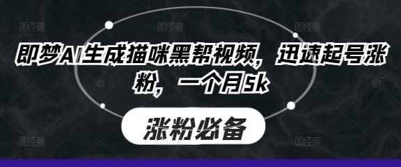 即梦AI生成猫咪黑帮视频，迅速起号涨粉，一个月5k-无畏轻创