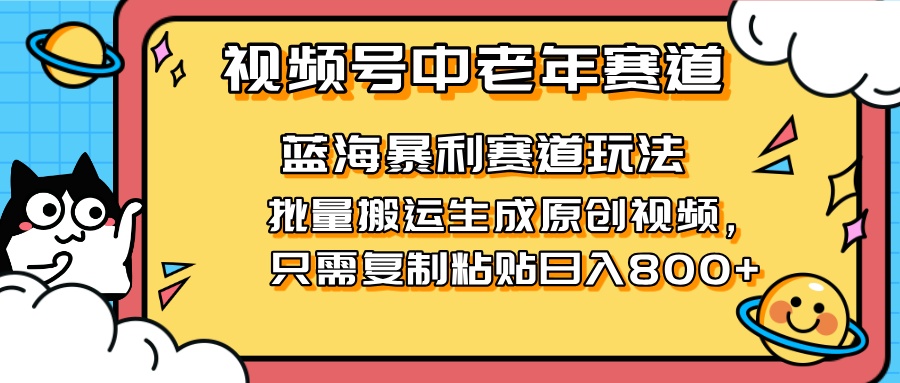 （14314期）2025视频号中老年短视频蓝海暴利风口！复制粘贴搬运视频单日赚800+，无...-无畏轻创