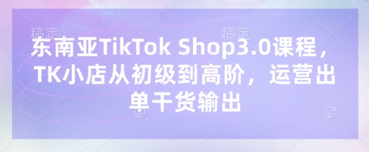 东南亚TikTok Shop3.0课程，TK小店​从初级到高阶，运营出单干货输出-无畏轻创