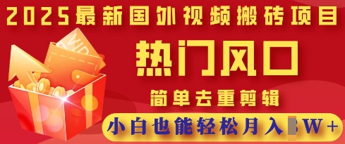 2025最新视频搬砖项目，热门风口，简单去重剪辑，小白也能轻松月入过W-无畏轻创