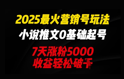 2025最火营销号玩法：小说推文0基础起号，7天涨粉5000，收益轻松破k-无畏轻创